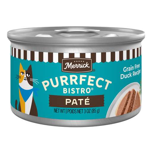 Merrick Purrfect Bistro Grain Free Duck Pate Wet Cat Food can packaging