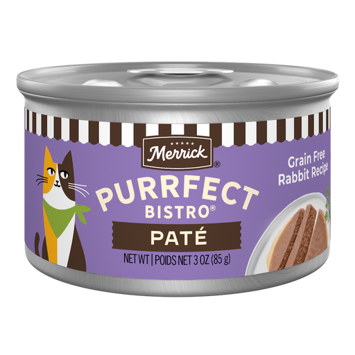 Merrick Purrfect Bistro Grain Free Rabbit Pate Wet Cat Food can packaging