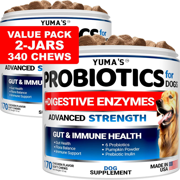 YUMA'S Probiotic & Digestive Enzyme Soft Chews for Dogs, Chicken Flavor, 2-Pack, 340 Count