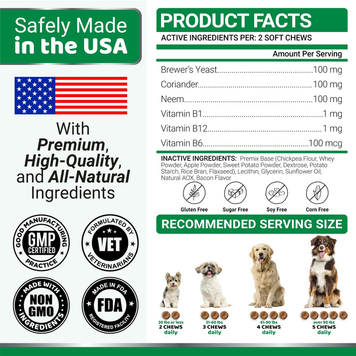 YUMA'S Flea & Tick Soft Chews for Dogs, Bacon Flavor, 170 Count