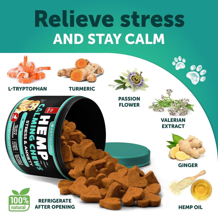 Artullano Hemp Calming Soft Chews for Dogs, Duck Flavor, 120 Count