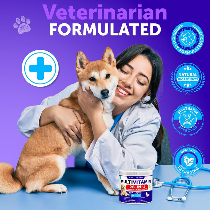 Artullano 26-in-1 Multivitamin Soft Chews for Dogs, Duck Flavor, 120 Count