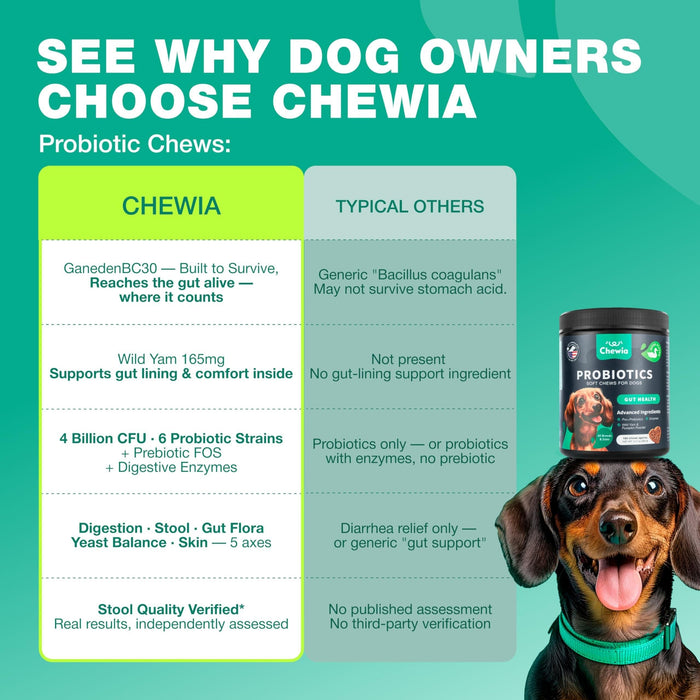 Chewia Probiotic Soft Chews for Dogs, Duck Flavor, 180 Count