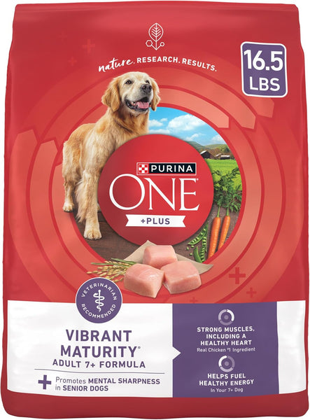 Purina ONE High Protein Dry Senior Dog Food Plus Vibrant Maturity Adult 7 Plus Formula - 16.5 Lb. Bag