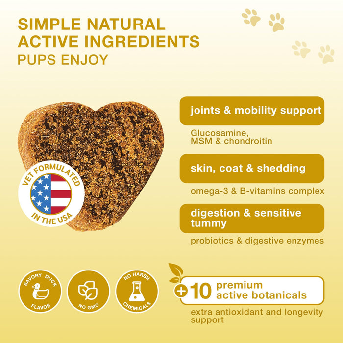 Kinpur 20-in-1 Multivitamin Soft Chews for Dogs, Duck, 180 Count