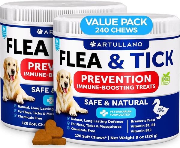 Artullano Flea & Tick Soft Chews for Dogs, Duck Flavor, 2-Pack, 240 Total