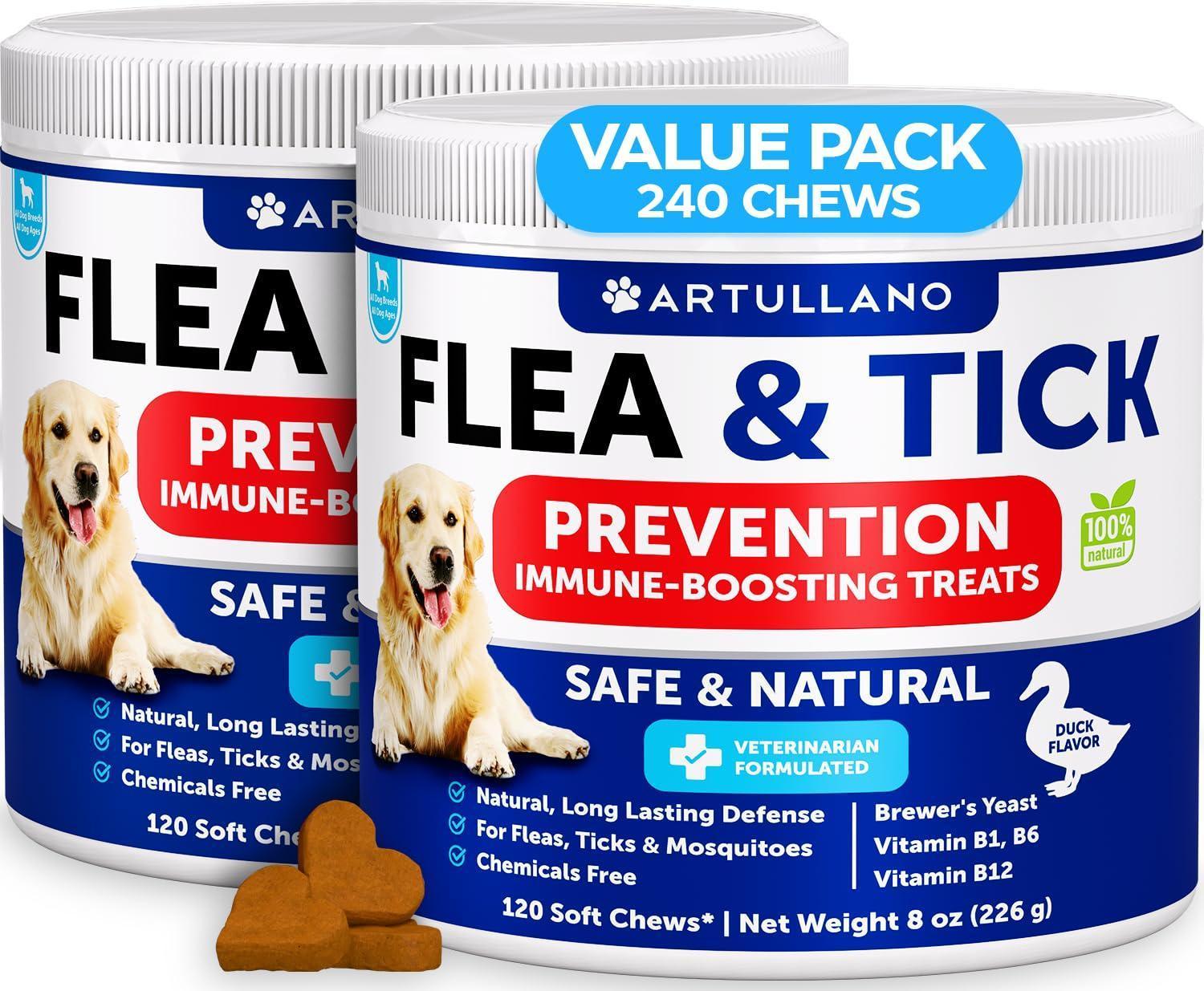 Artullano Flea & Tick Soft Chews for Dogs, Duck Flavor, 2-Pack, 240 Total