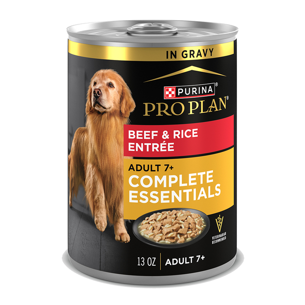 Purina Pro Plan Adult 7+ Senior Complete Essentials Beef & Rice Entrée In Gravy Wet Dog Food — 13 oz — case of 12