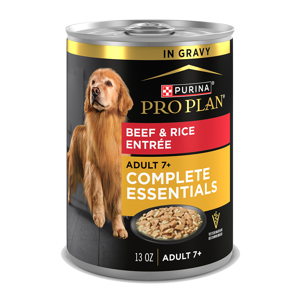 Purina Pro Plan Adult 7+ Senior Complete Essentials Beef & Rice Entrée In Gravy Wet Dog Food — 13 oz — case of 12