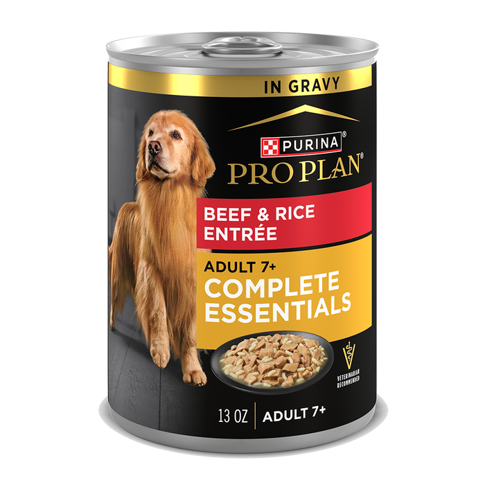 Purina Pro Plan Adult 7+ Senior Complete Essentials Beef & Rice Entrée In Gravy Wet Dog Food — 13 oz — case of 12