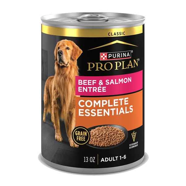 Purina Pro Plan Adult Complete Essentials Grain Free Beef & Salmon Entrée Classic Wet Dog Food — 13 oz — case of 12