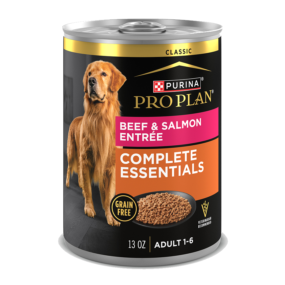 Purina Pro Plan Adult Complete Essentials Grain Free Beef & Salmon Entrée Classic Wet Dog Food — 13 oz — case of 12