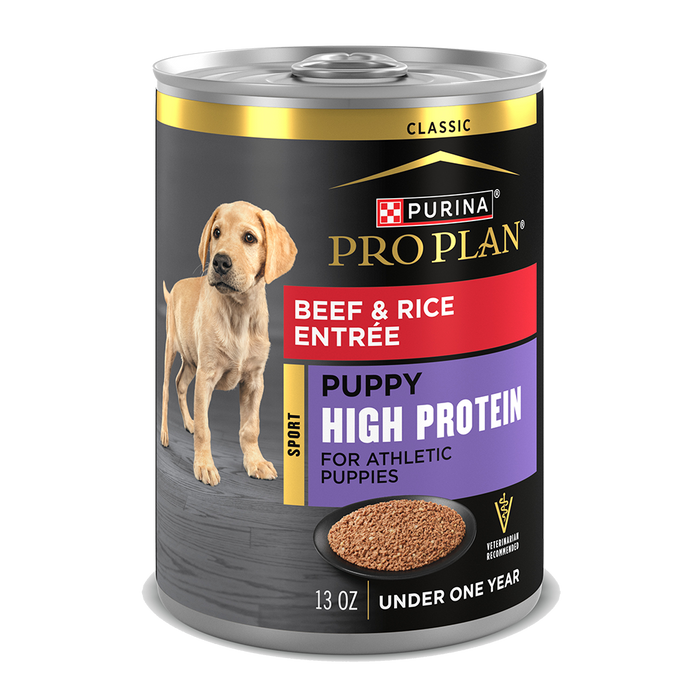 Purina Pro Plan Sport Puppy High Protein Beef & Rice Entrée Classic Wet Dog Food — 13 oz — case of 12