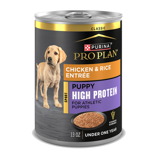 Purina Pro Plan Sport Puppy High Protein Chicken & Rice Entrée Classic Wet Dog Food — 13 oz — case of 12