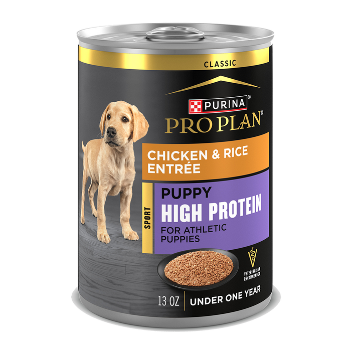 Purina Pro Plan Sport Puppy High Protein Chicken & Rice Entrée Classic Wet Dog Food — 13 oz — case of 12