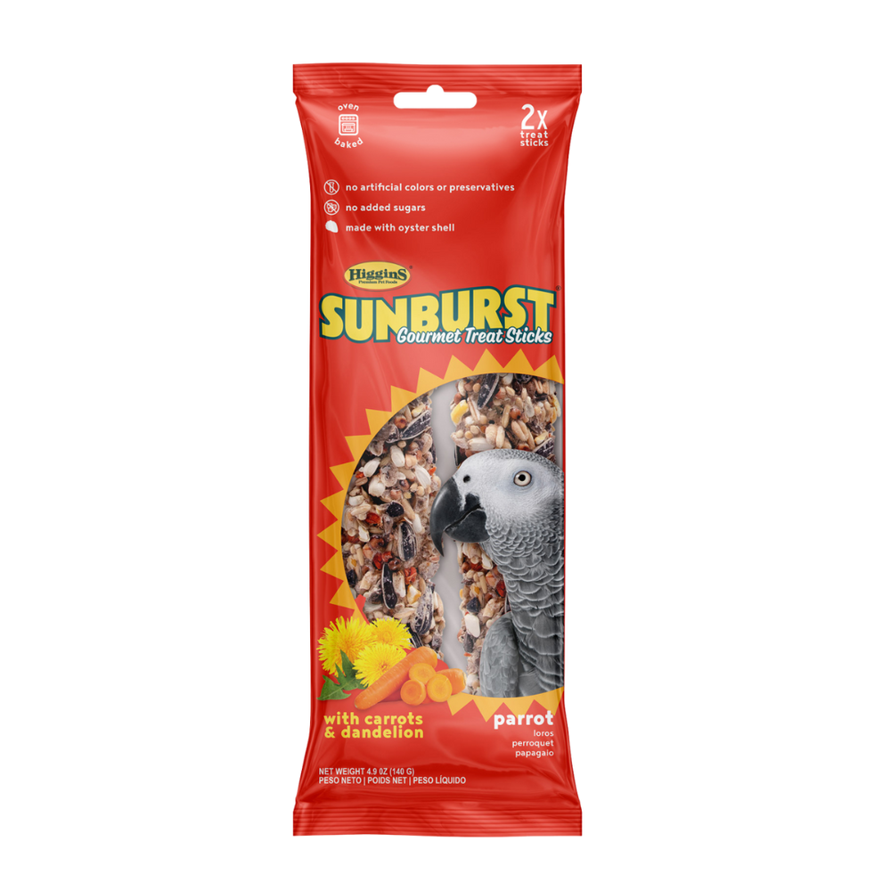Higgins Sunburst Treat Sticks Carrot & Dandelion Parrot — 4.9 oz
