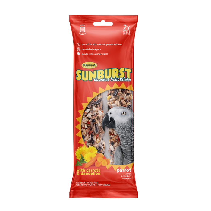 Higgins Sunburst Treat Sticks Carrot & Dandelion Parrot — 4.9 oz