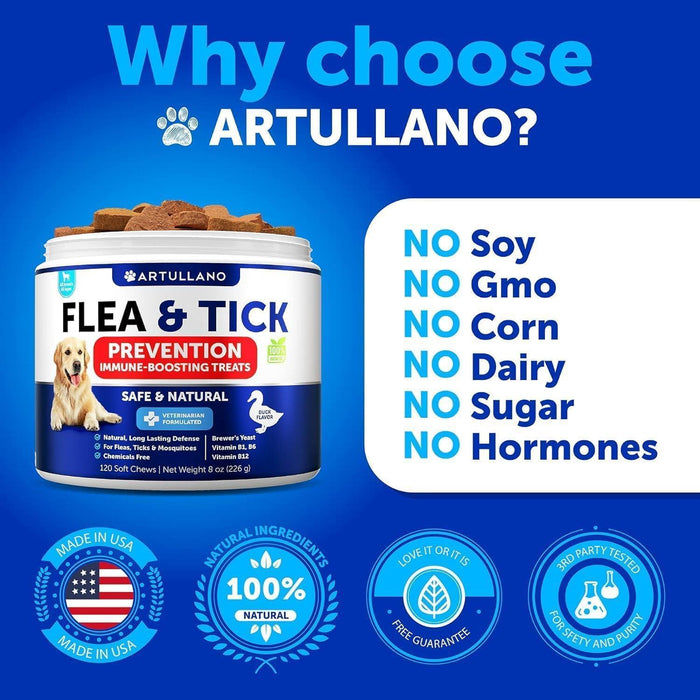 Artullano Flea & Tick Soft Chews for Dogs, Duck Flavor, 120 Count