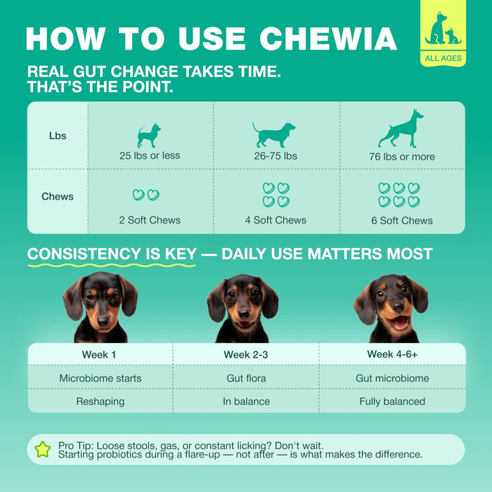 Chewia Probiotic Soft Chews for Dogs, Duck Flavor, 180 Count