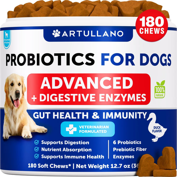 Artullano Advanced Probiotics for Dogs, Duck Flavor, 180 Soft Chews