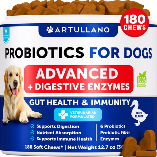 Artullano Advanced Probiotics for Dogs, Duck Flavor, 180 Soft Chews