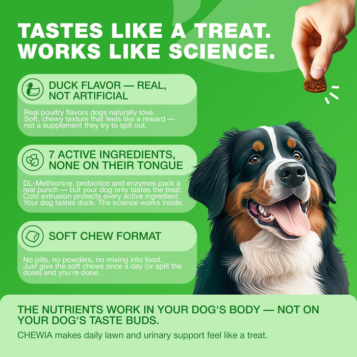 Chewia Green Lawn Soft Chews for Dogs, Duck Flavor, 180 Count