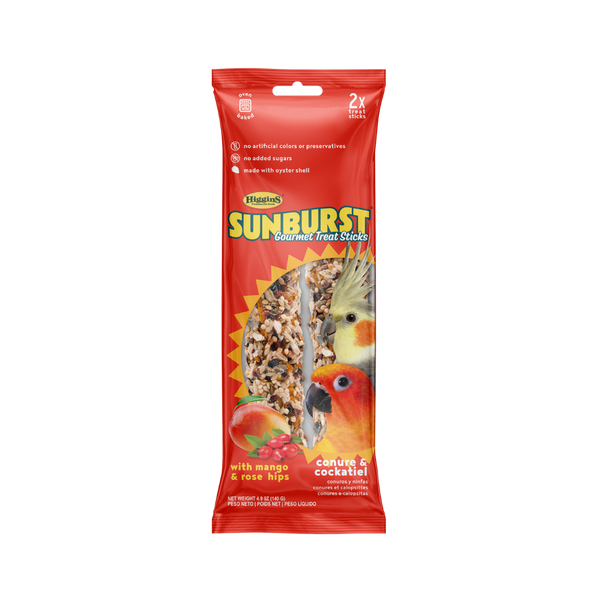 Higgins Sunburst Treat Sticks Mango & Rose Hip Conure / Cockatiel — 4.9 oz