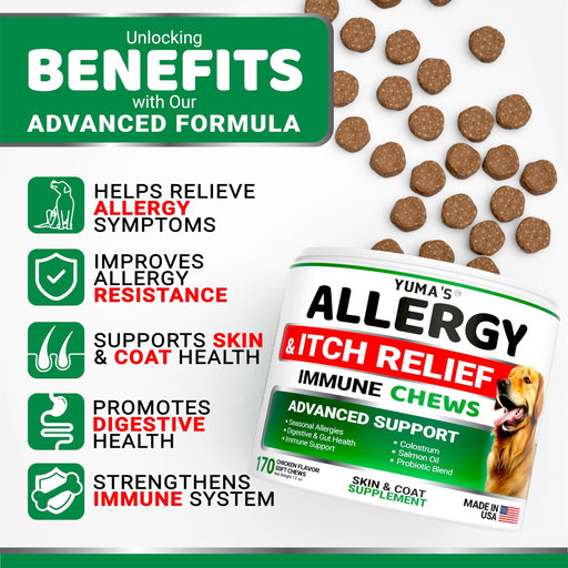 YUMA'S Allergy & Itch Relief Soft Chews for Dogs, Chicken Flavor, 170 Count