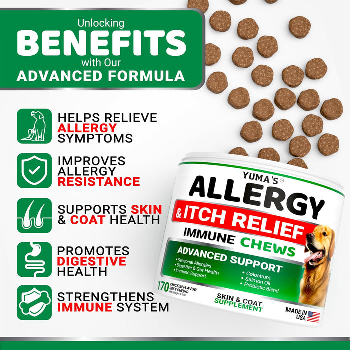 YUMA'S Allergy & Itch Relief Soft Chews for Dogs, Chicken Flavor, 170 Count