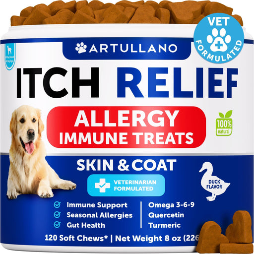 Artullano Skin & Coat Support Soft Chews for Dogs, Duck Flavor, 120 Count