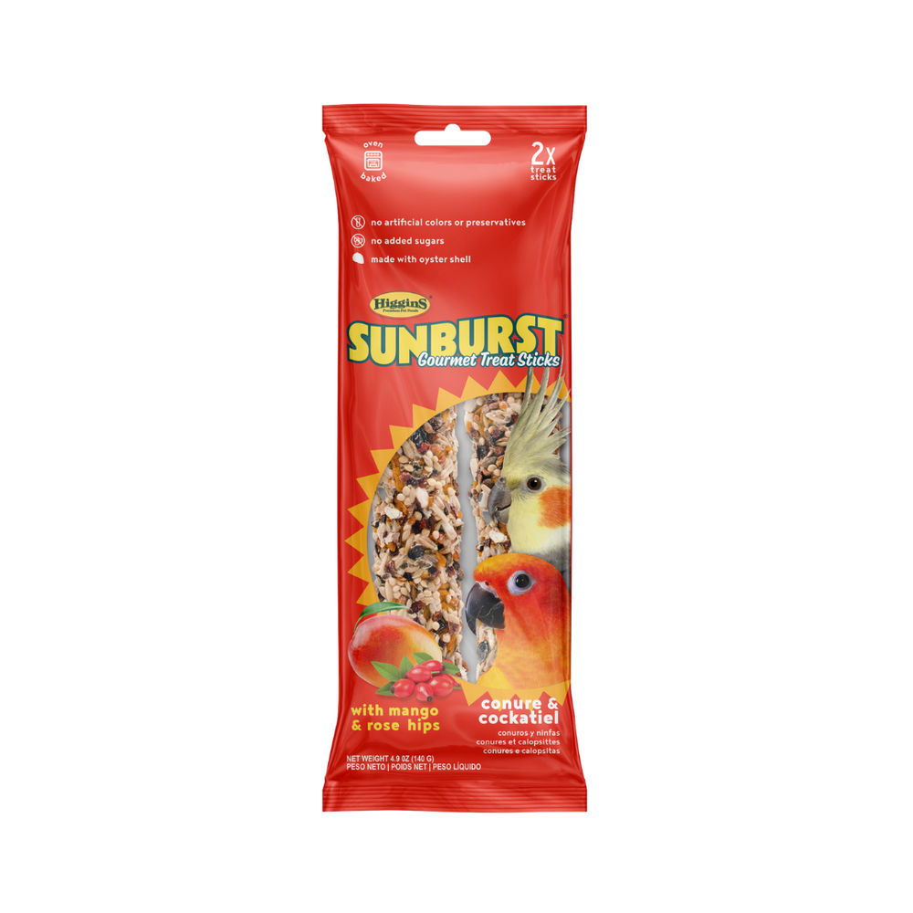 Higgins Sunburst Treat Sticks Mango & Rose Hip Conure / Cockatiel — 4.9 oz