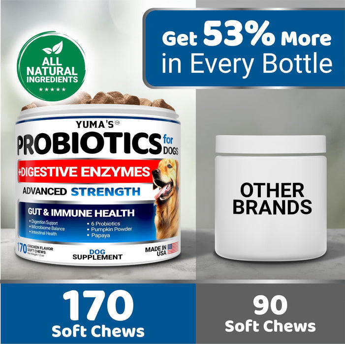 YUMA'S Probiotic & Digestive Enzyme Soft Chews for Dogs, Chicken Flavor, 2-Pack, 340 Count