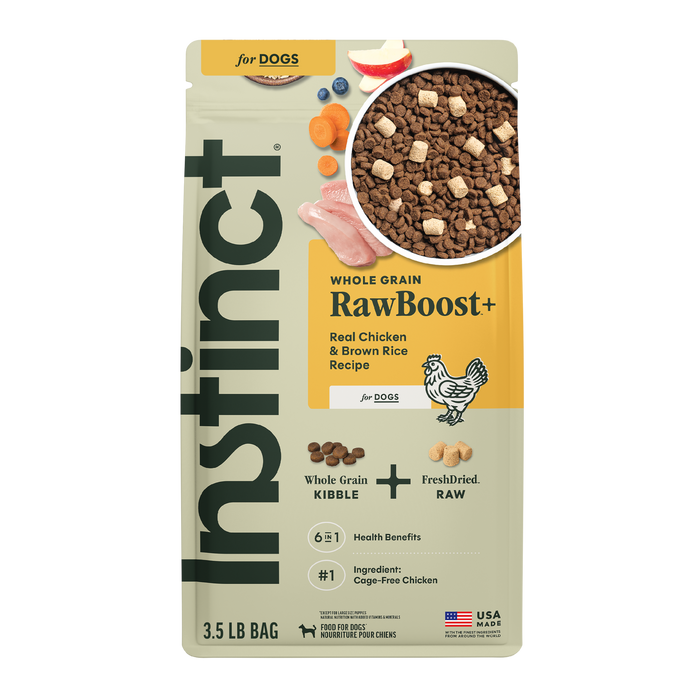 Instinct RawBoost+ Whole Grain Kibble Real Chicken & Brown Rice Recipe dog 3.5 lb. front package
