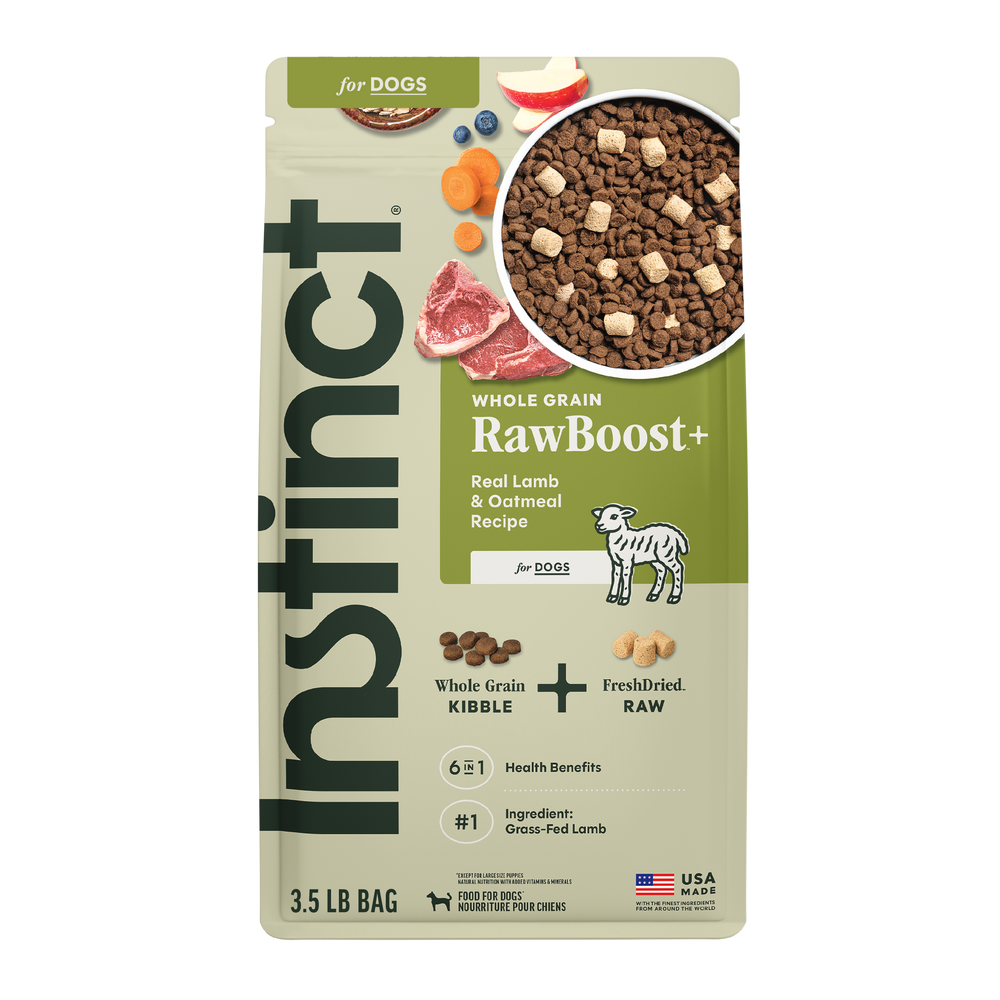 Instinct RawBoost+ Whole Grain Kibble Real Lamb & Oatmeal Recipe dog 3.5 lb. front package