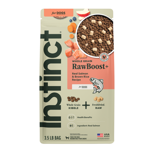 Instinct RawBoost+ Whole Grain Kibble Real Salmon & Brown Rice Recipe dog 3.5 lb. front package
