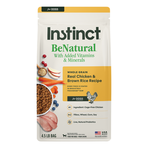Instinct BeNatural Kibble Real Chicken & Brown Rice Recipe dog 4.5 lb. front package