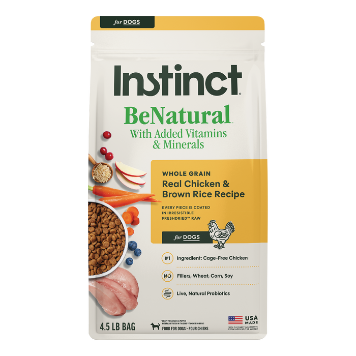Instinct BeNatural Kibble Real Chicken & Brown Rice Recipe dog 4.5 lb. front package