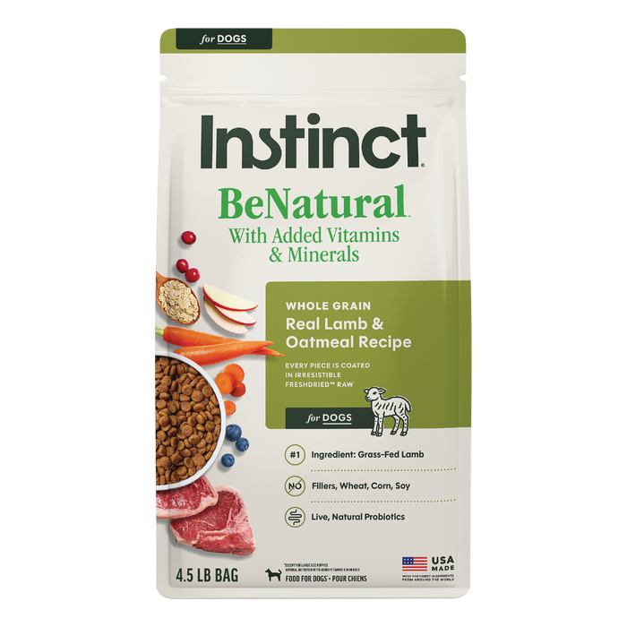 Instinct BeNatural Kibble Real Lamb & Oatmeal Recipe dog 4.5 lb. front package