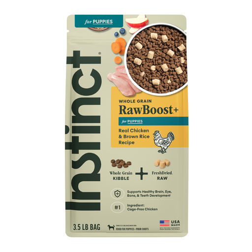Instinct RawBoost+ Whole Grain Kibble for Puppies Chicken Recipe dog 3.5 lb. front package