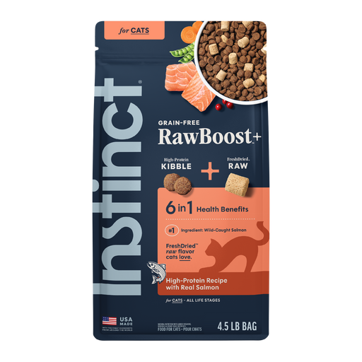 Instinct Raw Boost Kibble Real Salmon Recipe cat 4.5 lb. front package