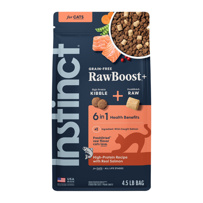 Instinct Raw Boost Kibble Real Salmon Recipe cat 4.5 lb. front package