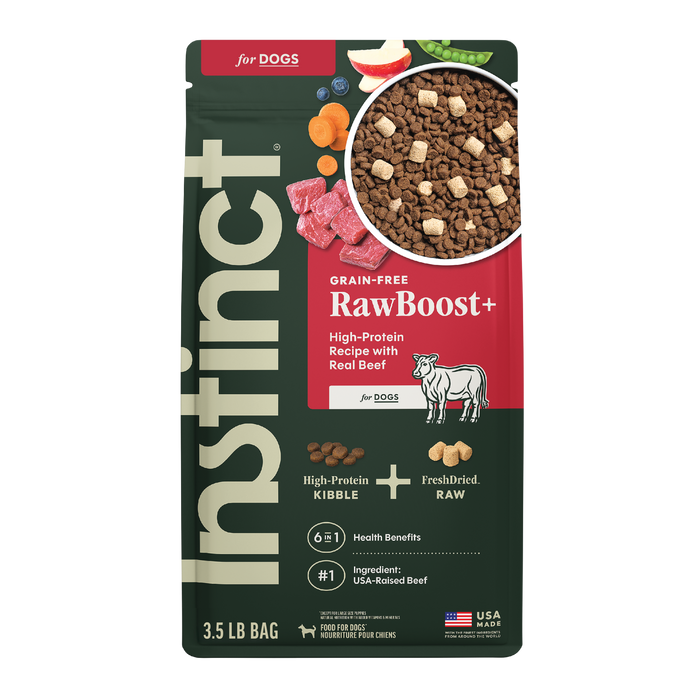 Instinct RawBoost+ Kibble Real Beef Recipe dog 3.5 lb. front package