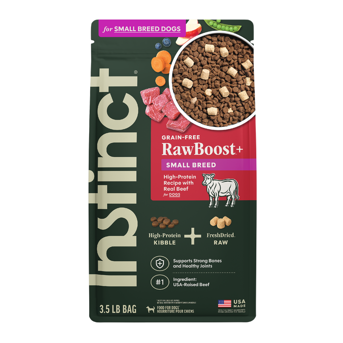 Instinct RawBoost+ Kibble for Small Breed Dogs Real Beef Recipe dog 3.5 lb. front package