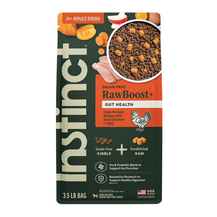 Instinct RawBoost+ Kibble Gut Health Recipe dog 3.5 lb. front package