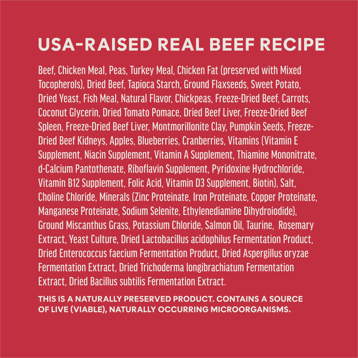 Instinct PeakBoost+ Kibble Real Beef Recipe dog 3.5 lb. ingredients, nutrition and feeding label