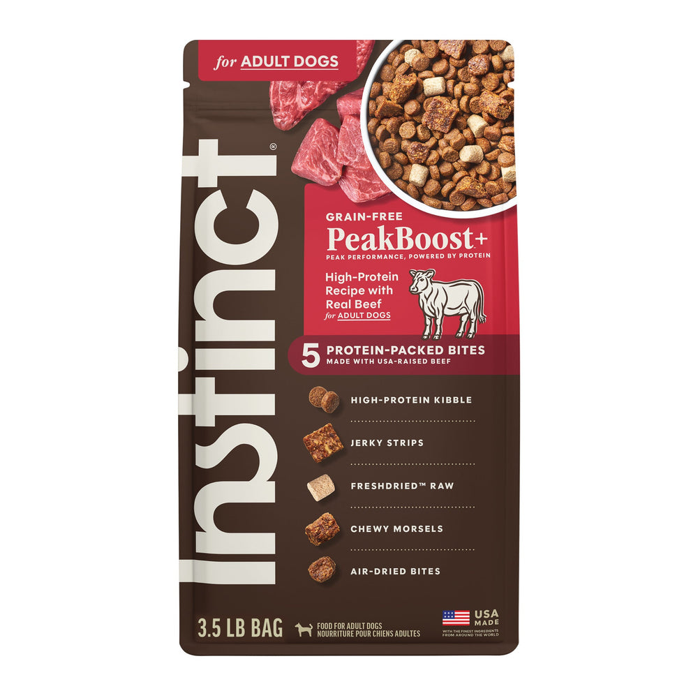 Instinct PeakBoost+ Kibble Real Beef Recipe dog 3.5 lb. front package