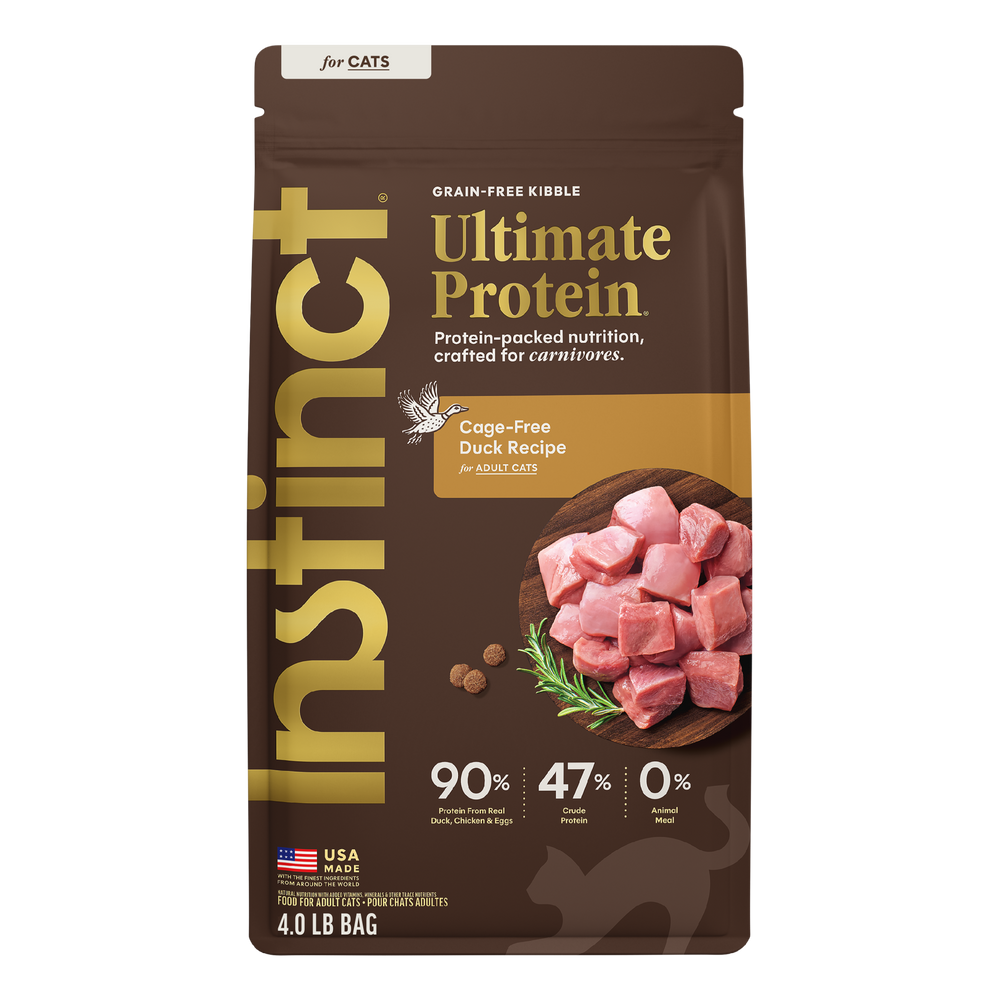 Instinct Ultimate Protein Kibble Cage-Free Duck Recipe cat 4 lb. front package