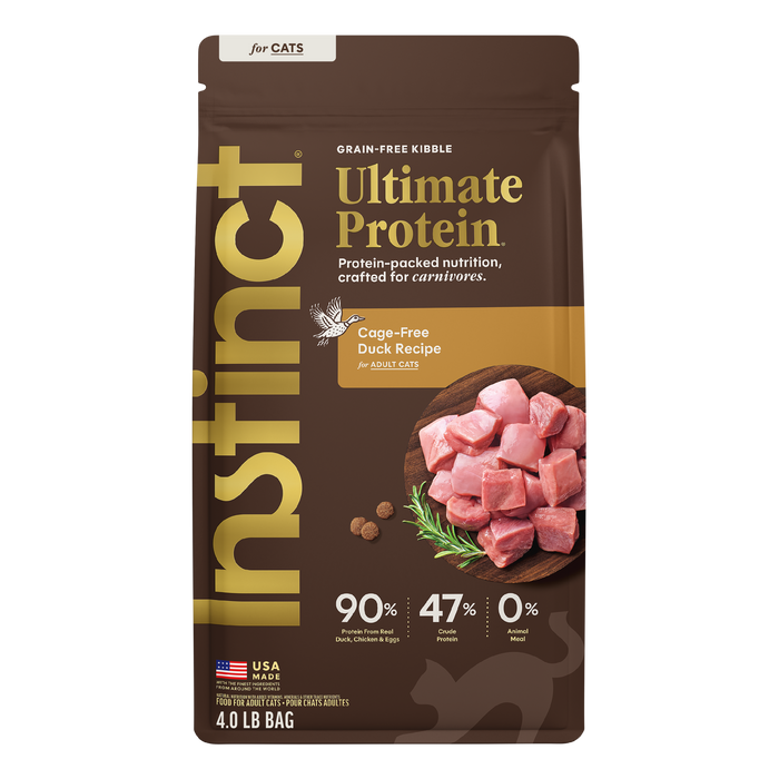 Instinct Ultimate Protein Kibble Cage-Free Duck Recipe cat 4 lb. front package