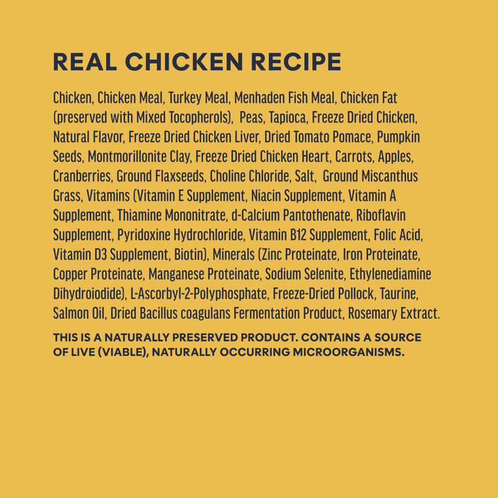 Instinct Raw Boost Kibble Real Chicken Recipe cat 5 lb. ingredients, nutrition and feeding label