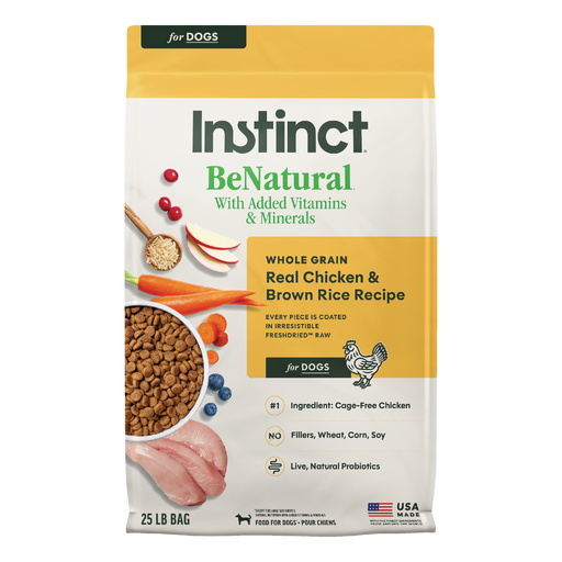 Instinct BeNatural Kibble Real Chicken & Brown Rice Recipe dog 25 lb. front package